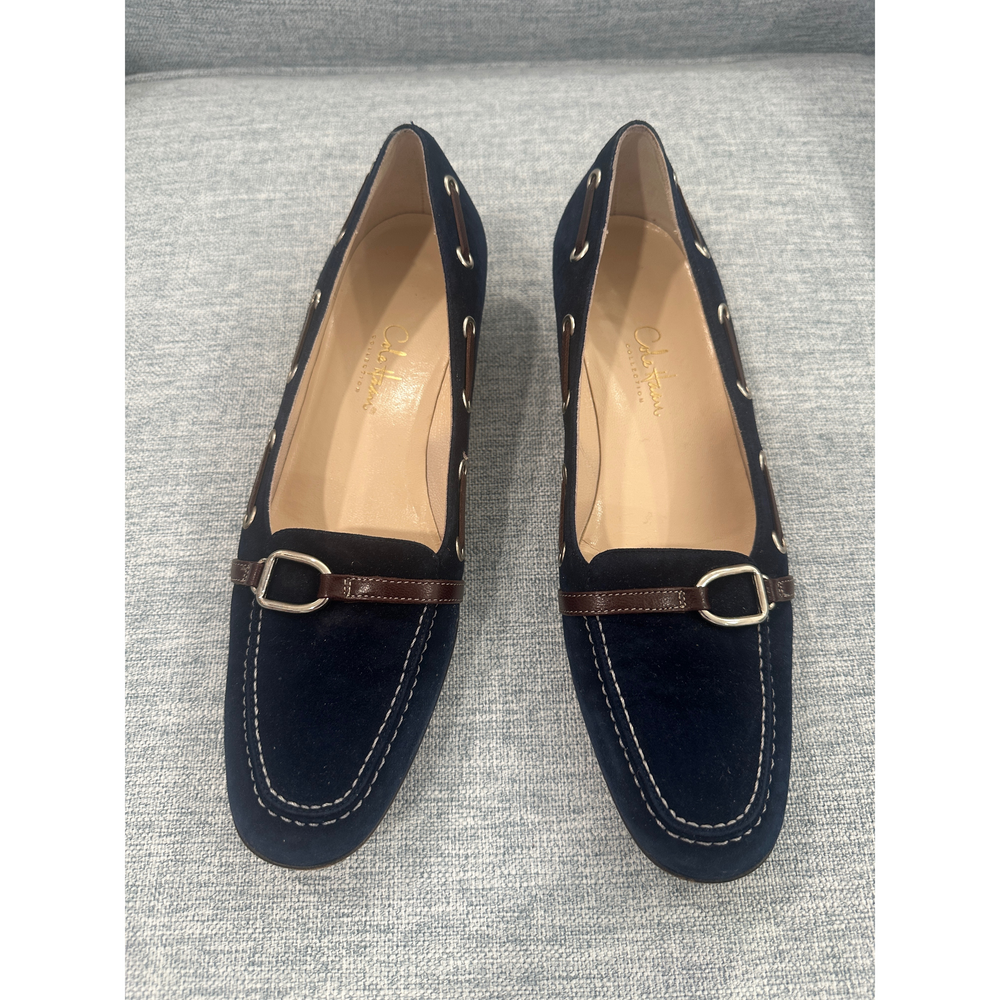 Cole Haan Collection Suede Loafer Kitten Heel in Blue